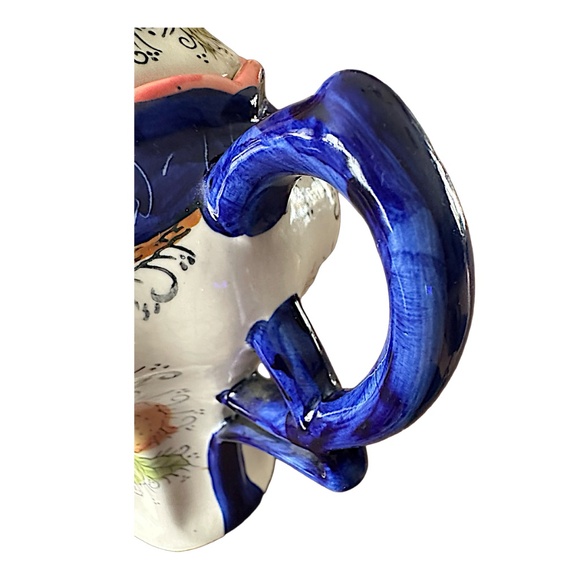 Vintage Hand-Painted Ceramic Pitcher Jug 9.75” Lidded Fruit Design - Picture 10 of 12